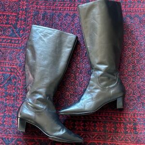 Wide Elegant Black Leather Knee-High Boots